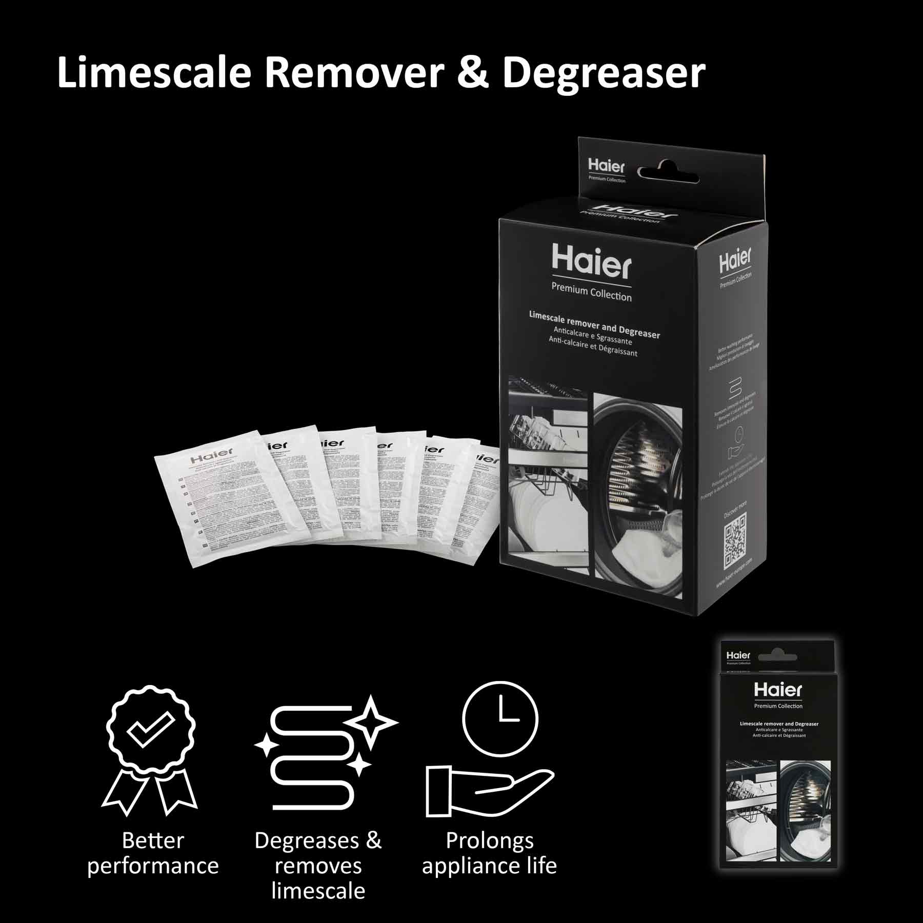 Haier Washing Machine and Dishwasher Limescale Remover & Degreaser, 6 sachets