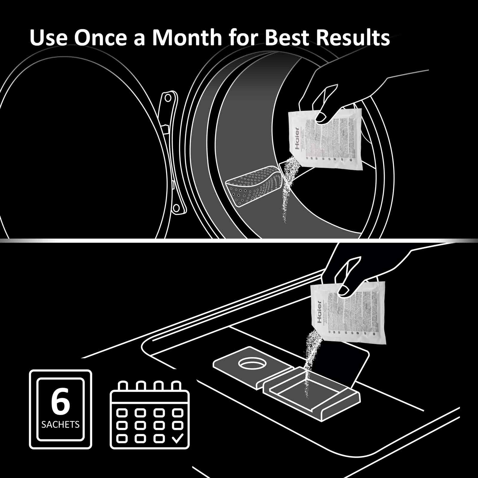 Haier Washing Machine and Dishwasher Limescale Remover & Degreaser, 6 sachets
