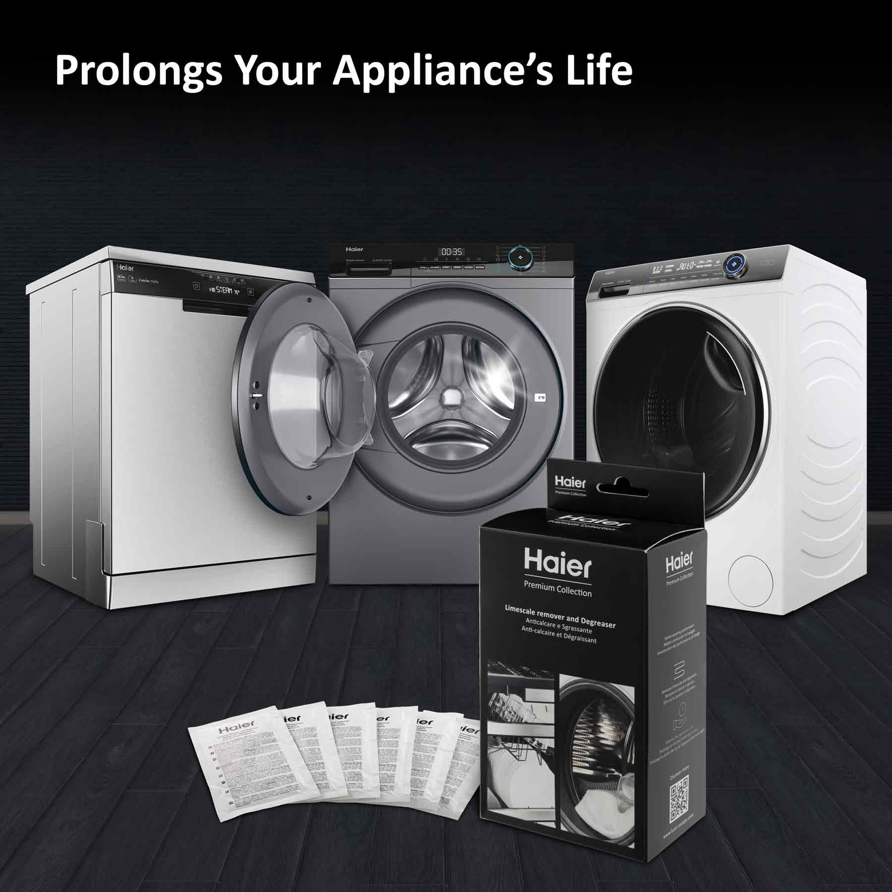 Haier Washing Machine and Dishwasher Limescale Remover & Degreaser, 6 sachets