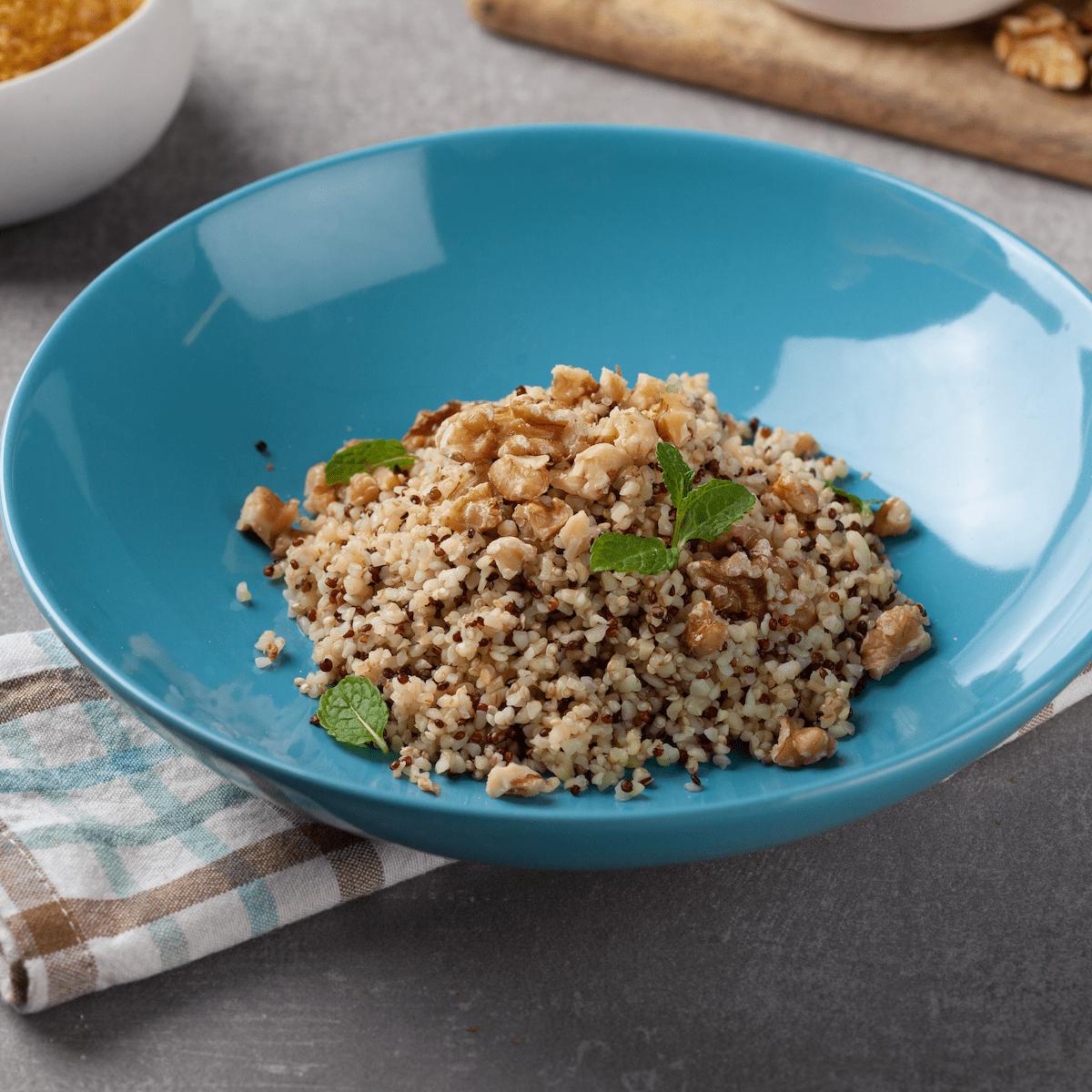 Quinoa and Bulgur with mint and wholenuts