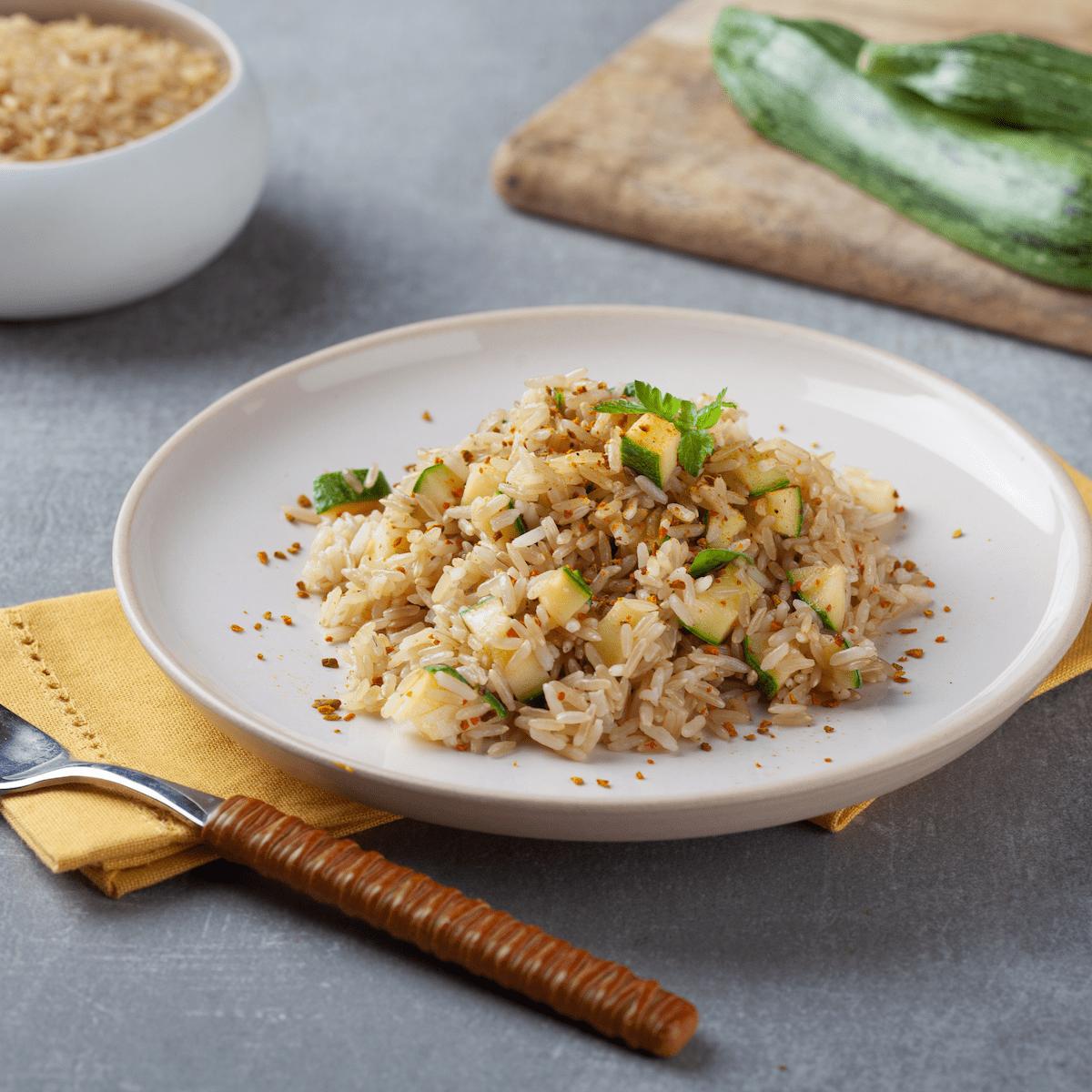 Courgette Fried Rice Wholegrain rice with courgettes and turmeric