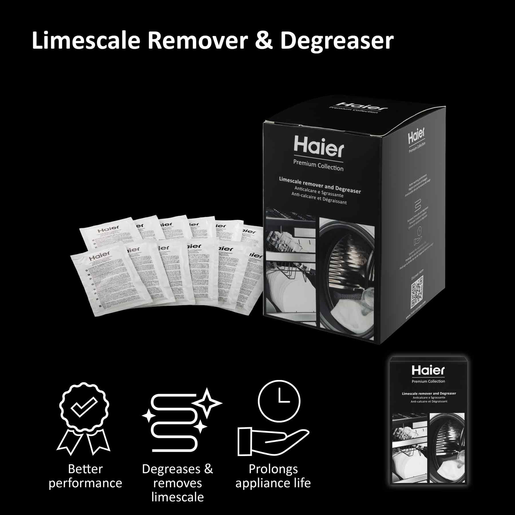 Haier Washing Machine and Dishwasher Limescale Remover & Degreaser, 12 sachets