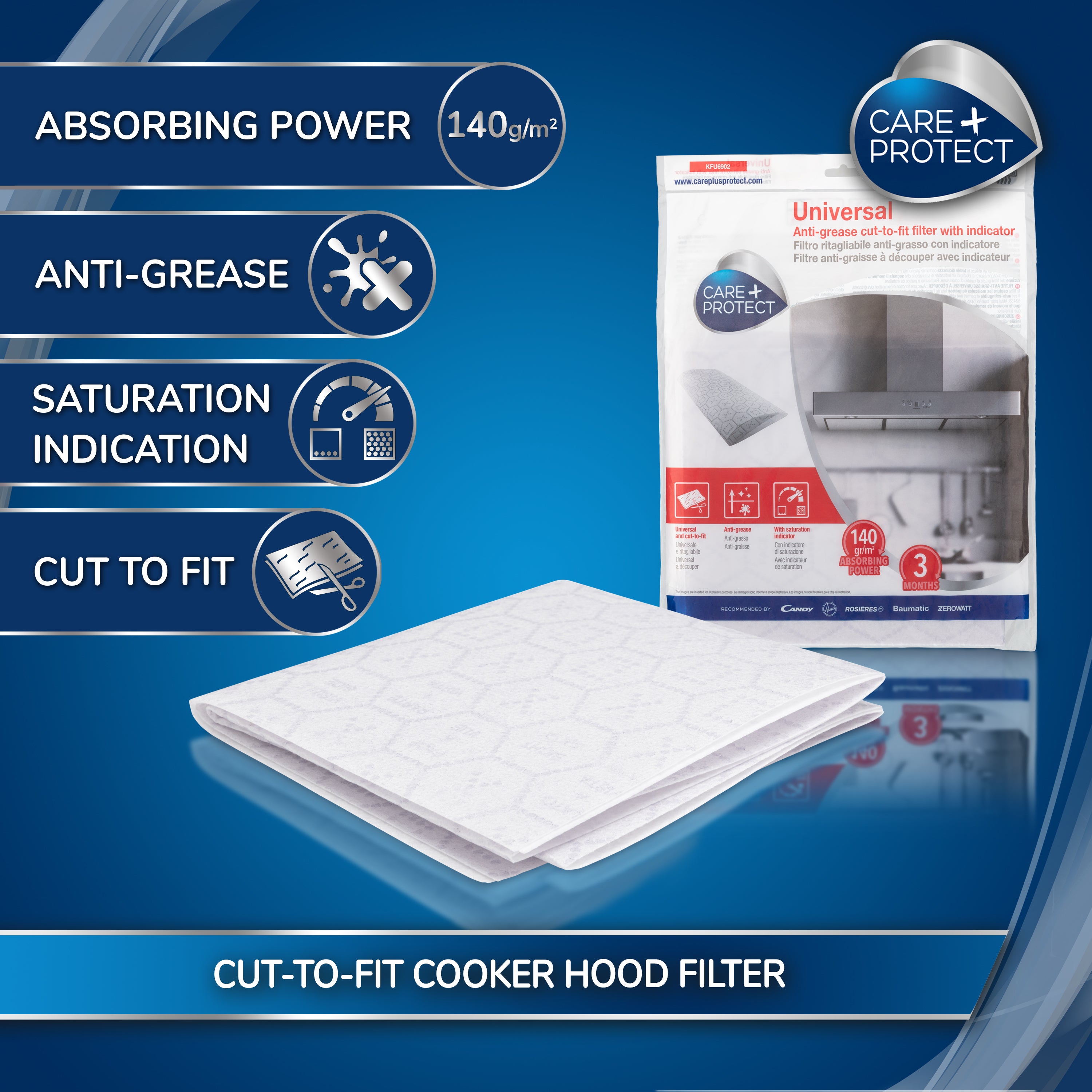 Anti Grease Cut to Fit Cooker Hood Filter (with Saturation Indicator) - MyCarePlusProtect