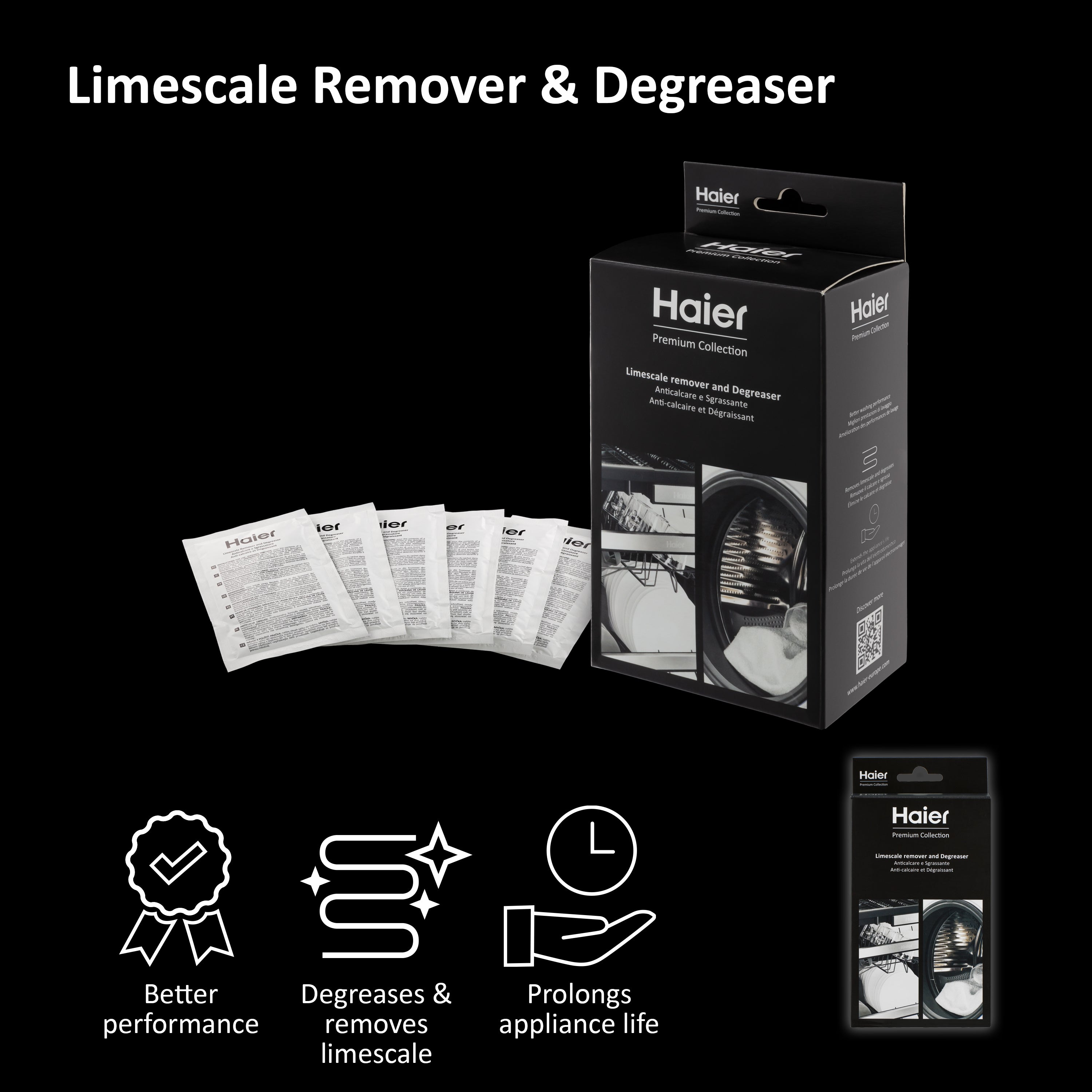 Haier Washing Machine and Dishwasher Limescale Remover & Digreaser, 6 Sachets