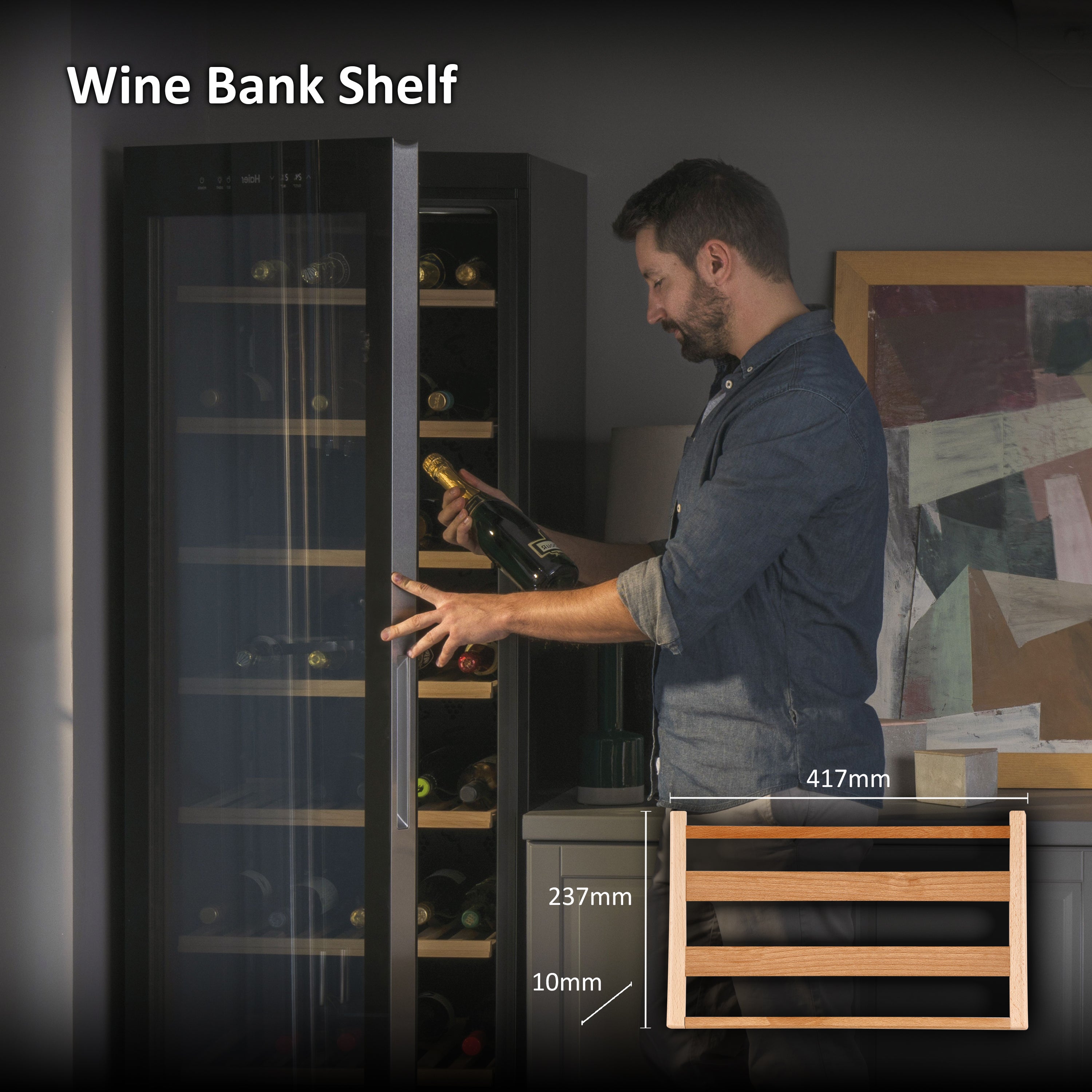Haier Lockable Wooden Shelf for Wine Cellar, Maximum Storage Capacity, Elegant and High Quality, 417 x 237 x 10 mm