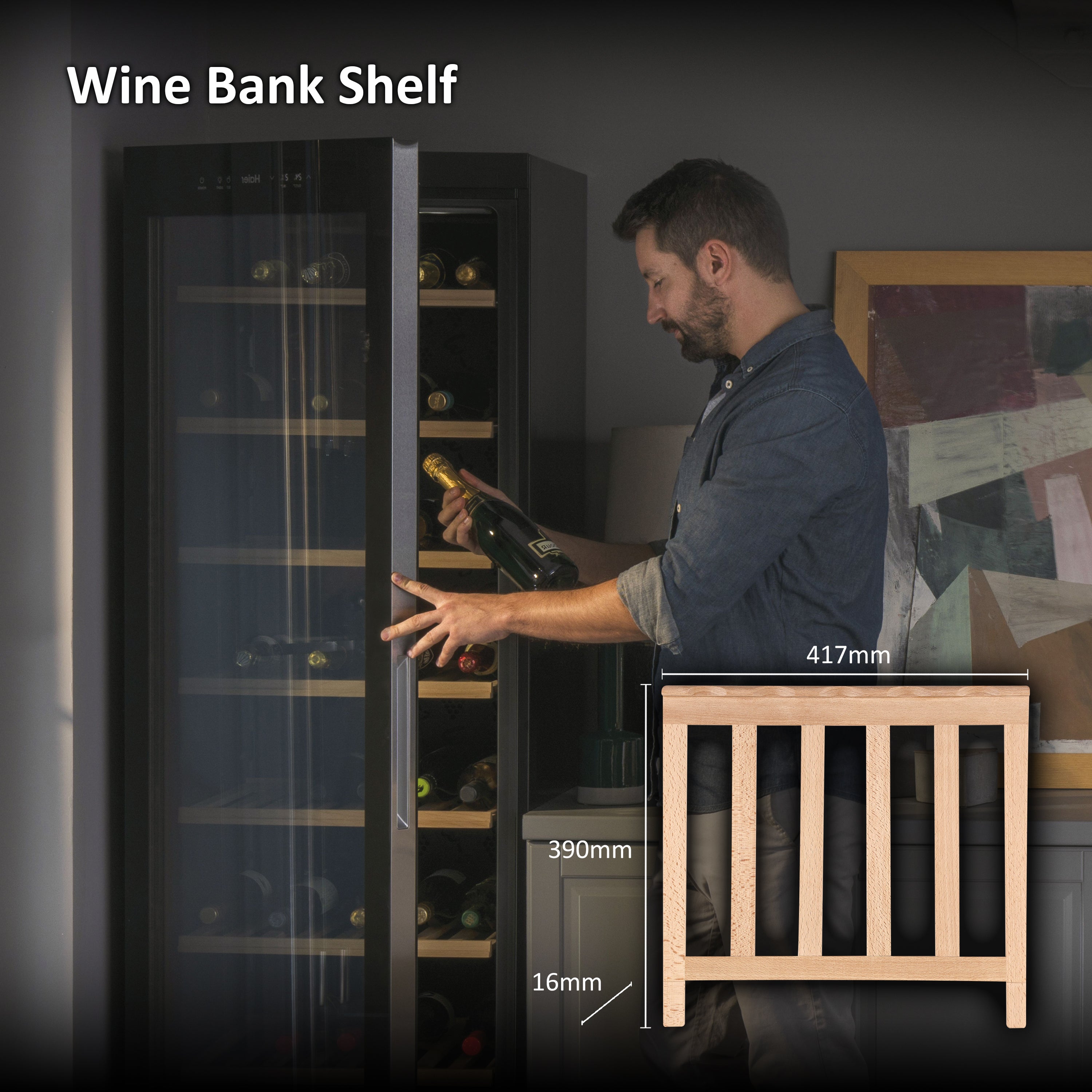 Haier Lockable Wooden Shelf for Wine Cellar, Maximum Storage Capacity, Elegant and High Quality, 417 x 390 x 16mm