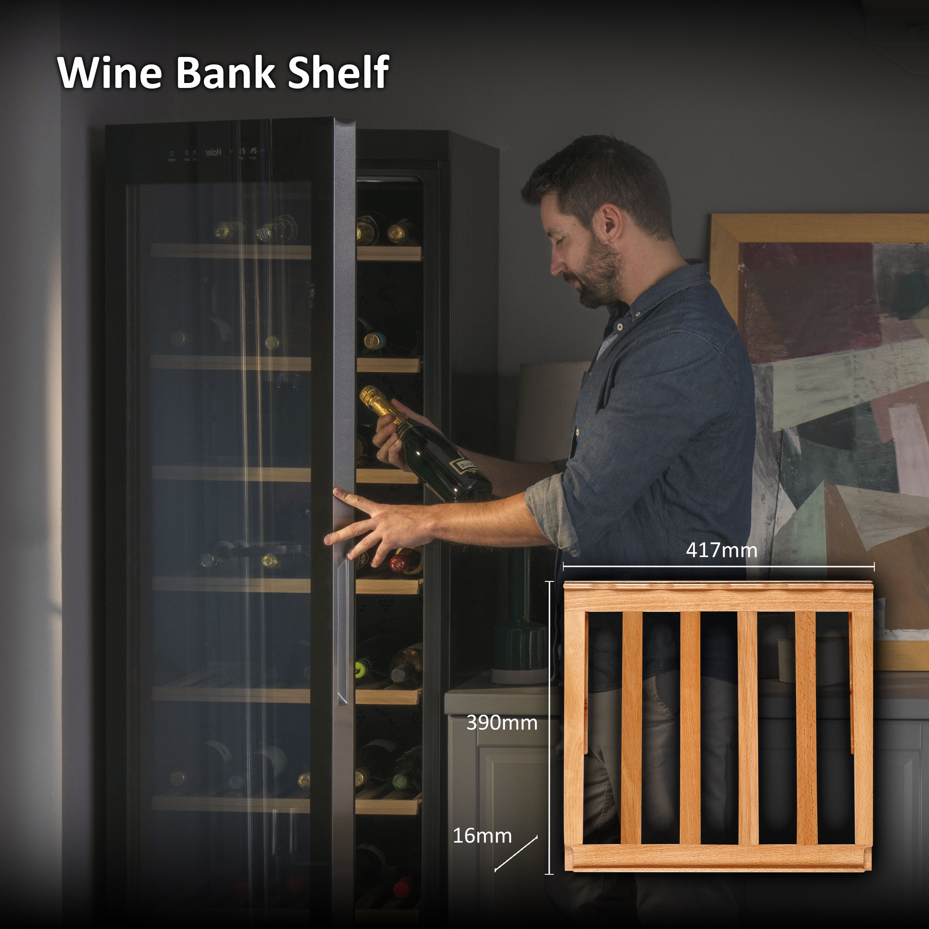 Haier Wooden Shelf for Wine Cellar, Maximum Storage Capacity, Elegant and High Quality, 417 x 390 x 16mm