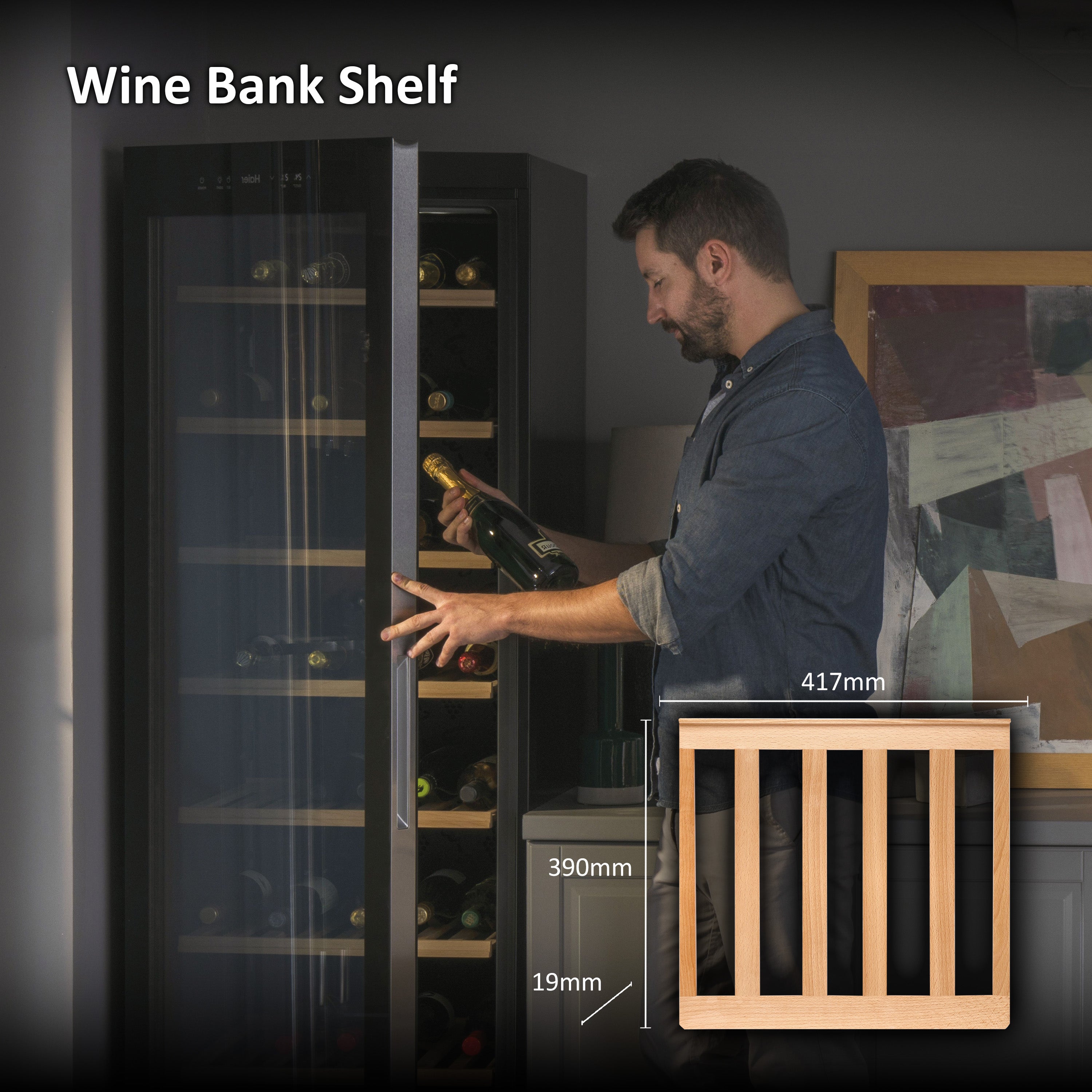 Haier Wooden Shelf for Wine Cellar, Maximum Storage Capacity, Elegant and High Quality, 417 x 390 x 19mm