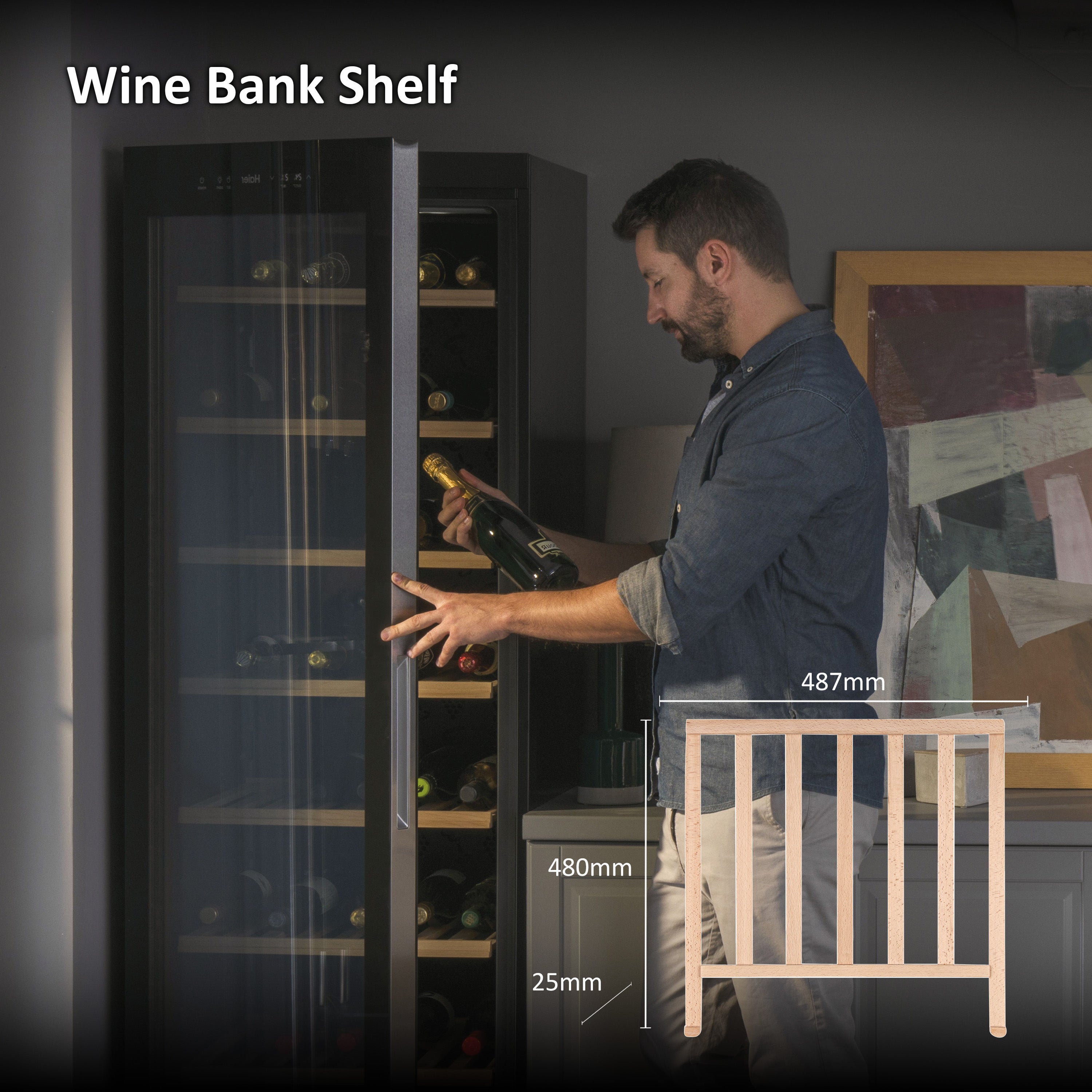 Haier Lockable Wooden Shelf for Wine Cellar, Maximum Storage Capacity, Elegant and High Quality, 487 x 480 x 25mm