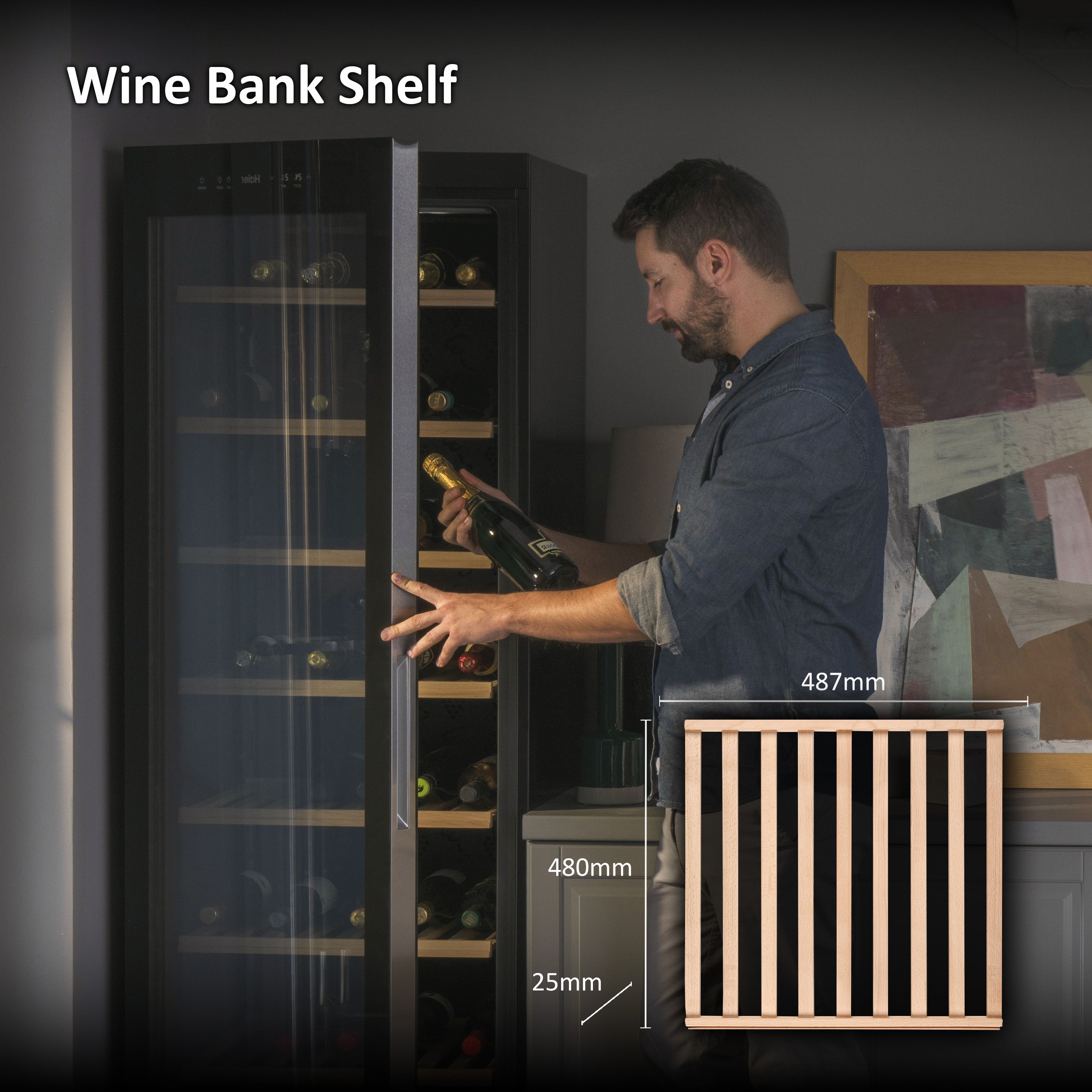 Haier Wooden Shelf for Wine Cellar, Maximum Storage Capacity, Elegant and High Quality, 487 x 480 x 25mm