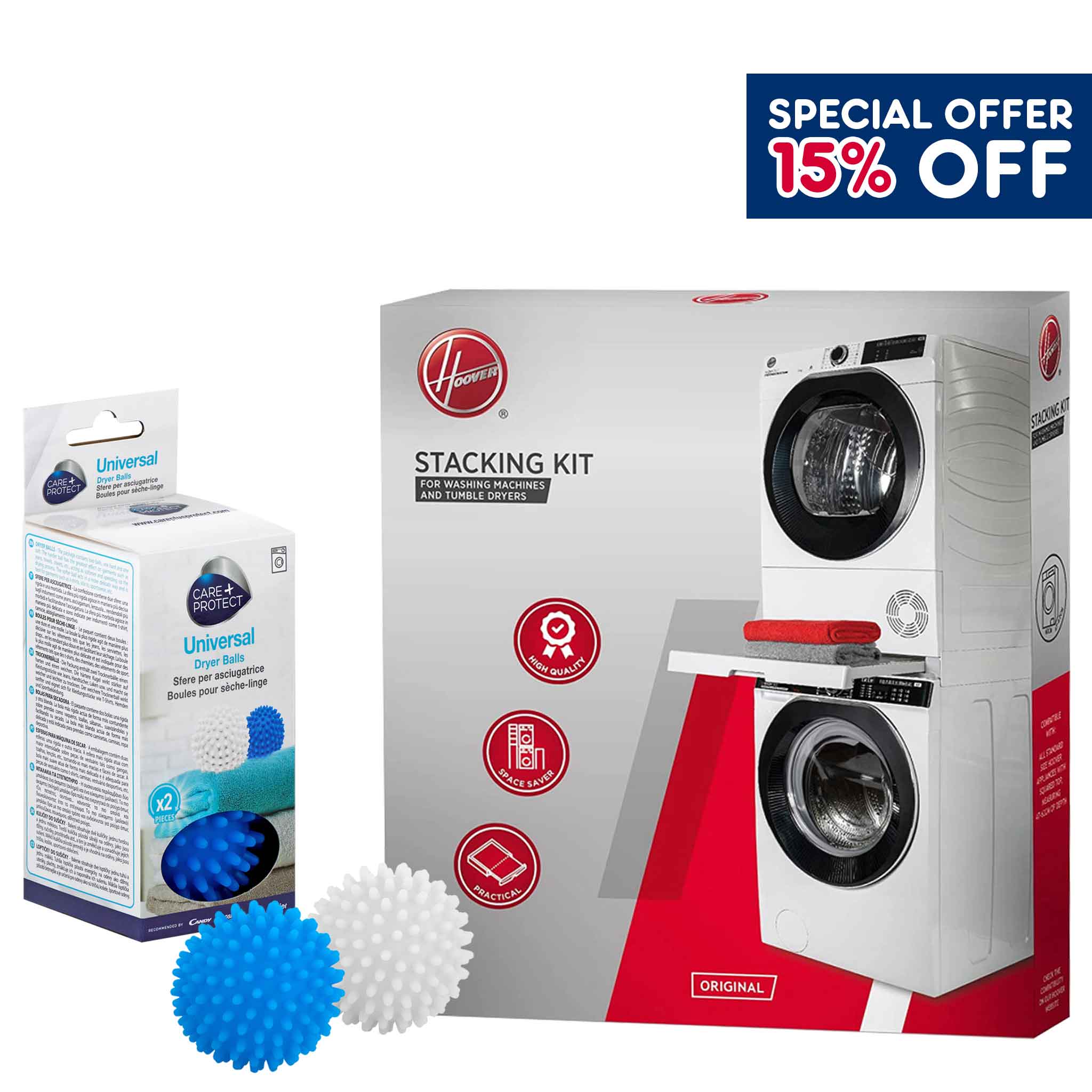 Hoover Stacking Kit with sliding shelf for all Hoover dryers and washing machines + Dryer Ball