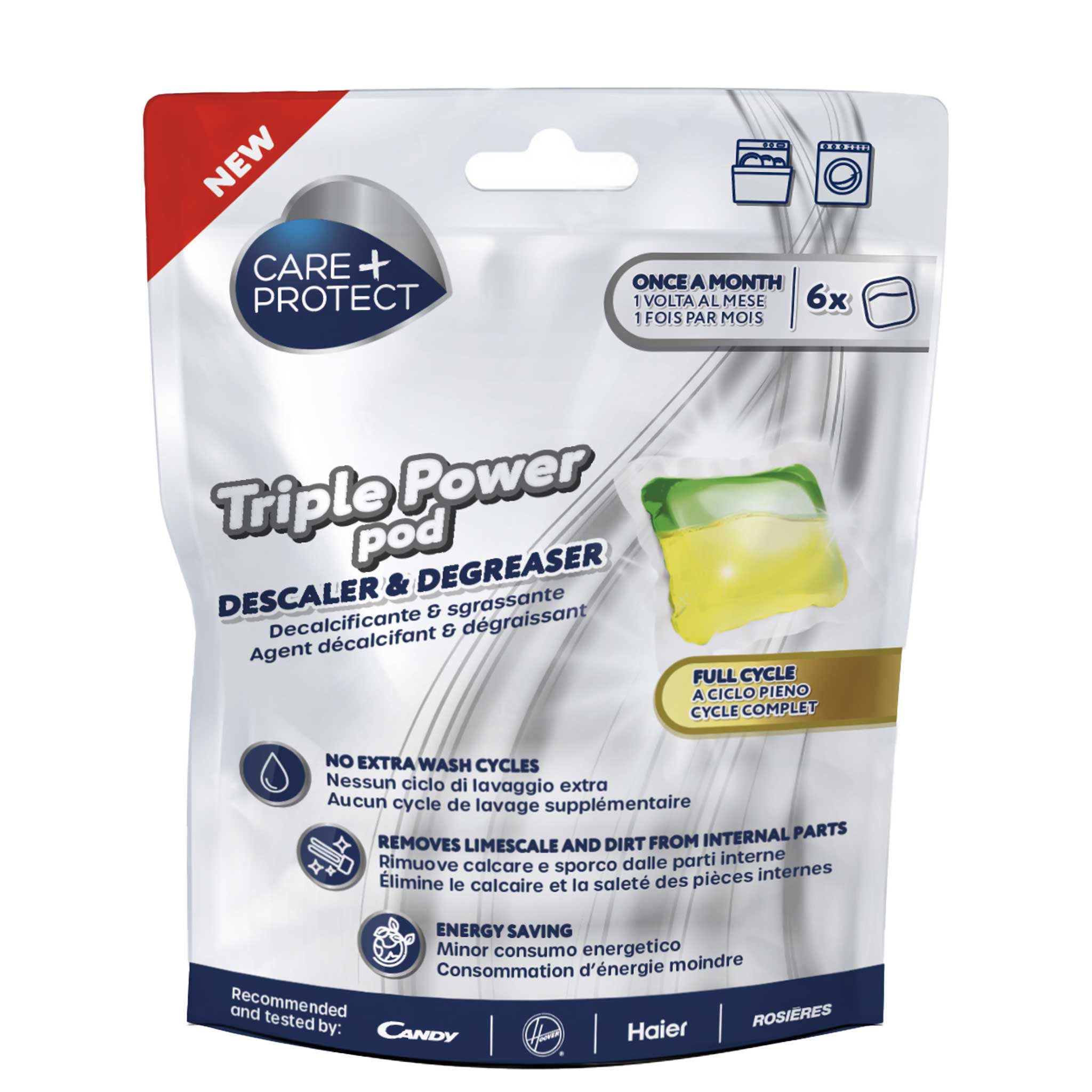 Triple Power Pod Descaler and Degreaser for Dishwasher and Washing Machine